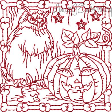 Owl; Pumpkin; Bones Redwork (5 sizes) Machine Embroidery Design