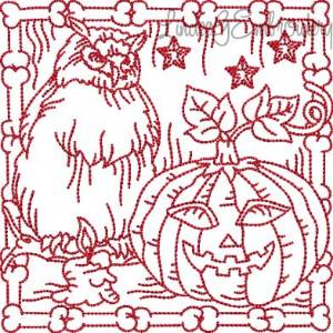 Picture of Owl; Pumpkin; Bones Redwork (5 sizes) Machine Embroidery Design