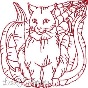 Picture of Cat; Pumpkin; Spider Redwork (5 sizes) Machine Embroidery Design