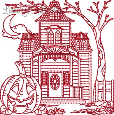 Seasonal House Redwork (5 sizes) Machine Embroidery Design