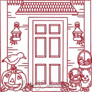 Picture of Seasonal Front Porch Redwork (5 sizes) Machine Embroidery Design