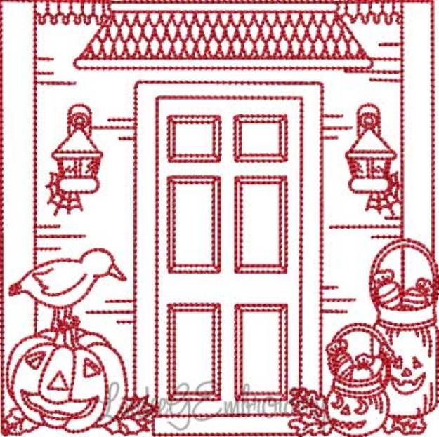 Picture of Seasonal Front Porch Redwork (5 sizes) Machine Embroidery Design