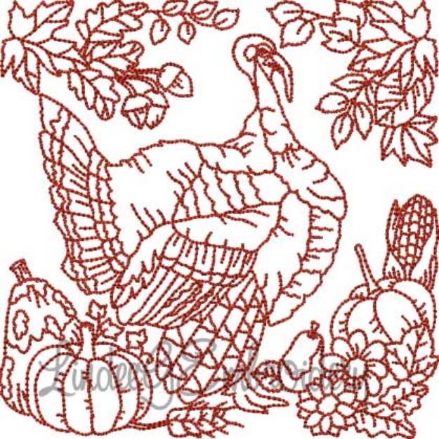 Picture of Turkey with Pumpkins 1 (4 sizes) Machine Embroidery Design