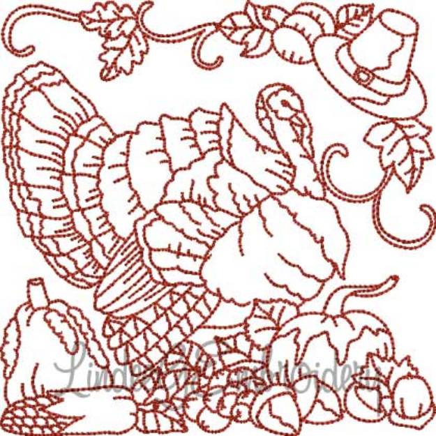 Picture of Turkey; Pilgrim Hat; Harvest (4 sizes) Machine Embroidery Design