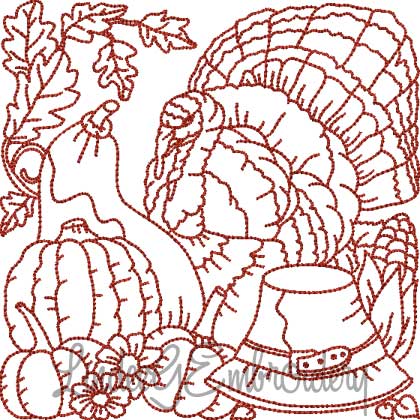 Turkey; Pilgrim Hat; Harvest 2 (4 sizes) Machine Embroidery Design