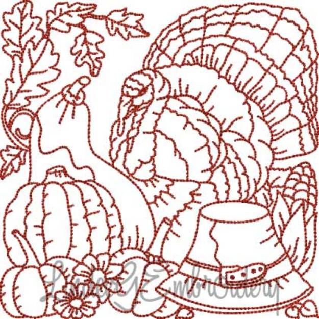 Picture of Turkey; Pilgrim Hat; Harvest 2 (4 sizes) Machine Embroidery Design