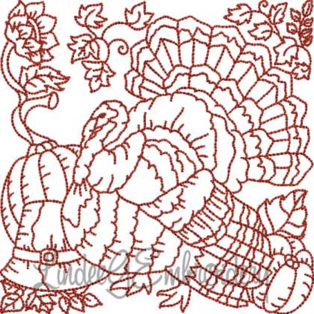 Picture of Turkey; Pilgrim Hat; Pumpkins (4 sizes) Machine Embroidery Design