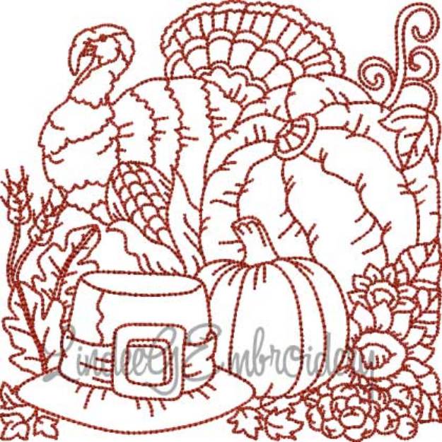 Picture of Turkey; Pilgrim Hat; Pumpkins 2 (4 sizes) Machine Embroidery Design