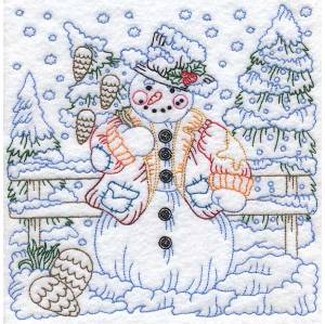 Picture of Colored Snowman with Tree (3 sizes) Machine Embroidery Design