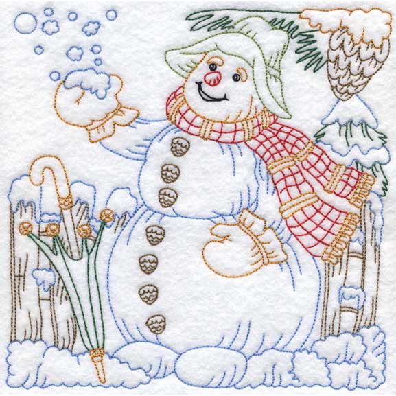 Colored Snowman with Scarf (3 sizes) Machine Embroidery Design