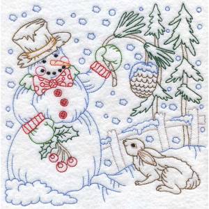 Picture of Colored Snowman with Bunny (3 sizes) Machine Embroidery Design