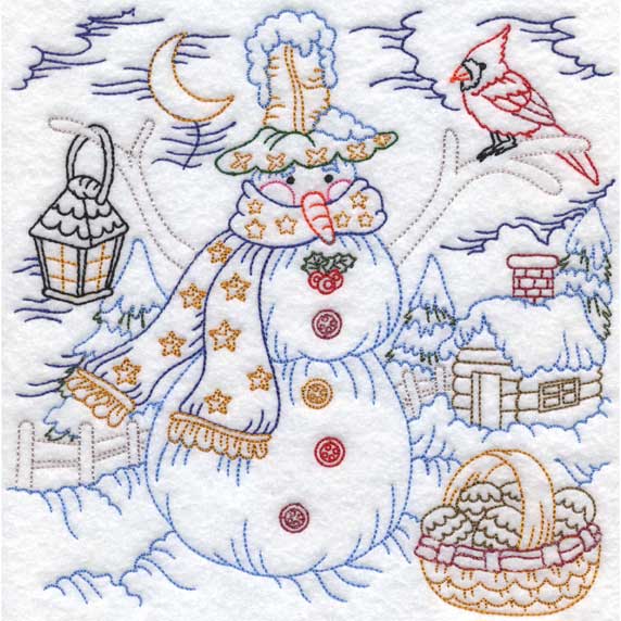 Colored Snowman with Lantern (3 sizes) Machine Embroidery Design