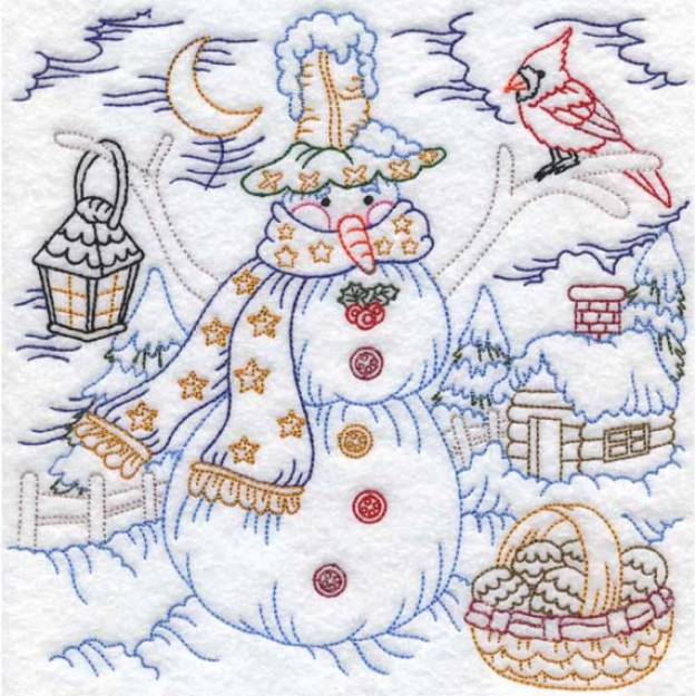 Picture of Colored Snowman with Lantern (3 sizes) Machine Embroidery Design