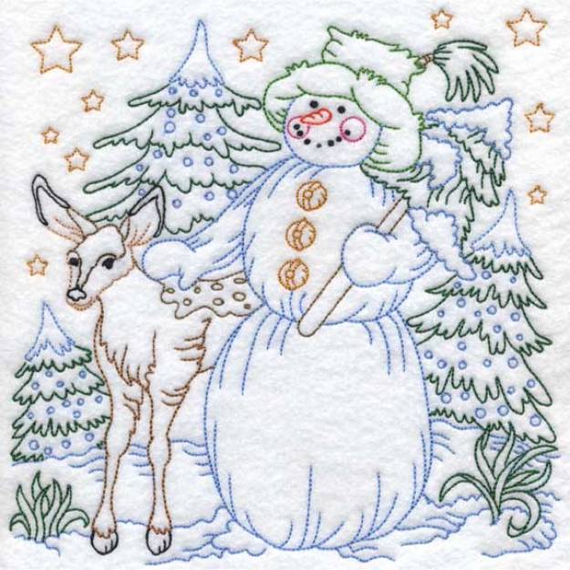 Picture of Colored Snowman with Deer (3 sizes) Machine Embroidery Design