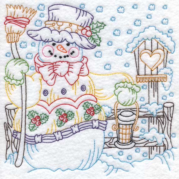 Colored Snowman with Birdhouse (3 sizes) Machine Embroidery Design