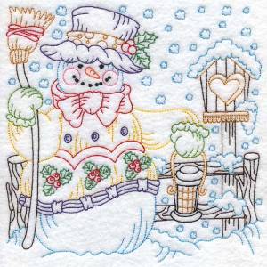 Picture of Colored Snowman with Birdhouse (3 sizes) Machine Embroidery Design