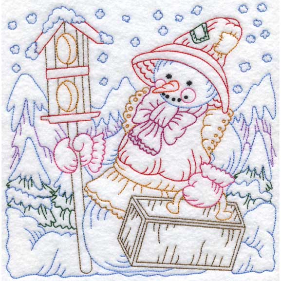 Colored Snow Lady with Birdhouse (3 sizes) Machine Embroidery Design