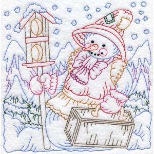 Picture of Colored Snow Lady with Birdhouse (3 sizes) Machine Embroidery Design