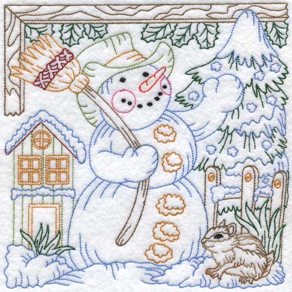 Colored Snowman with Chipmunk (3 sizes) Machine Embroidery Design