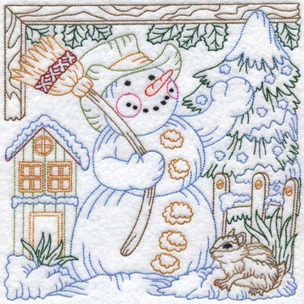 Picture of Colored Snowman with Chipmunk (3 sizes) Machine Embroidery Design