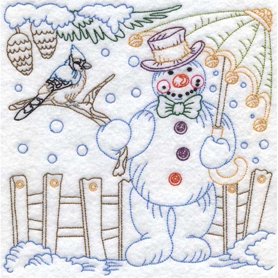 Colored Snowman with Umbrella (3 sizes) Machine Embroidery Design
