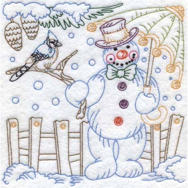 Picture of Colored Snowman with Umbrella (3 sizes) Machine Embroidery Design
