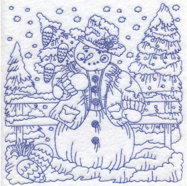 Picture of Redwork Snowman with Pinecones (3 sizes) Machine Embroidery Design