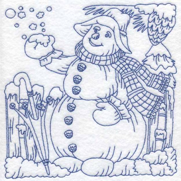 Picture of Redwork Snowman with Scarf (3 sizes) Machine Embroidery Design