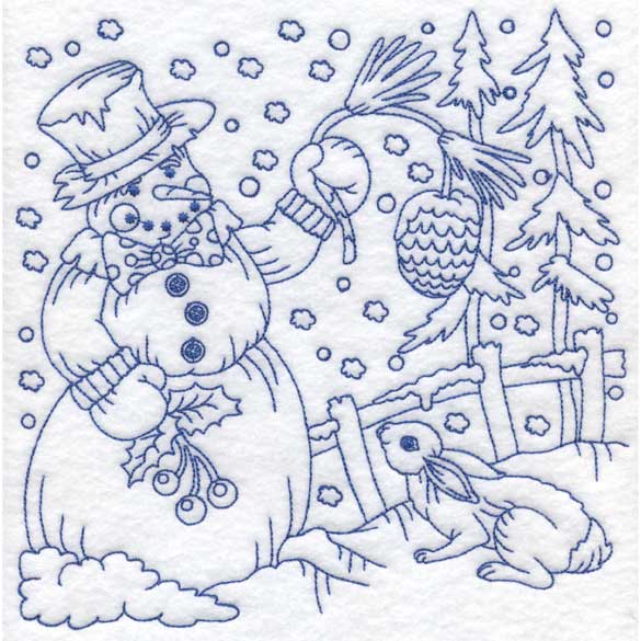 Redwork Snowman with Bunny (3 sizes) Machine Embroidery Design