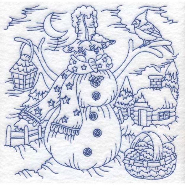 Picture of Redwork Snowman with Lantern (3 sizes) Machine Embroidery Design