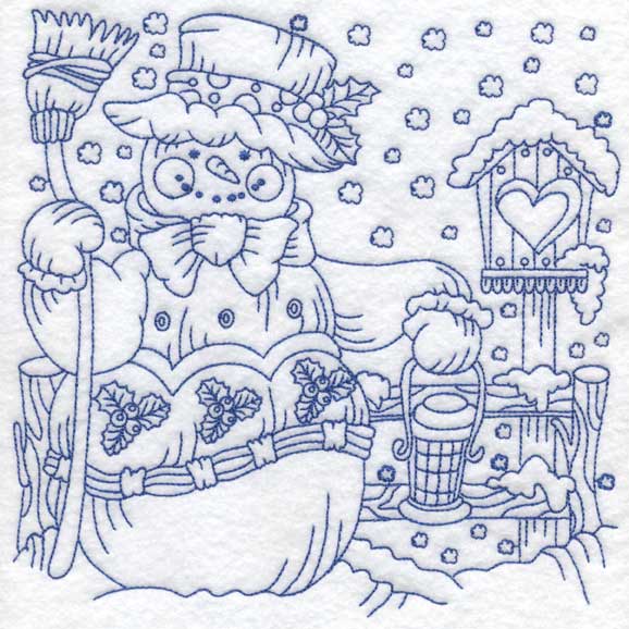 Redwork Snowman with Birdhouse (3 sizes) Machine Embroidery Design