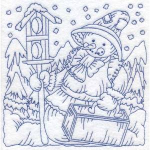 Picture of Redwork Snow Lady with Birdhouse (3 sizes) Machine Embroidery Design
