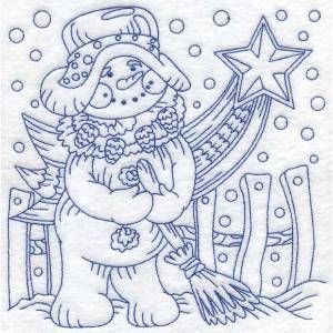 Picture of Redwork Snowman with Star (3 sizes) Machine Embroidery Design
