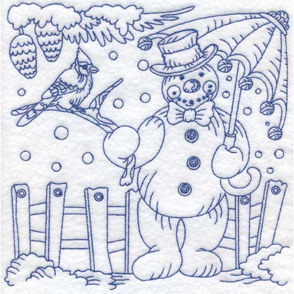 Redwork Snowman with Umbrella (3 sizes) Machine Embroidery Design