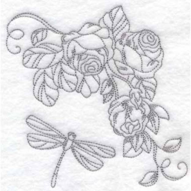 Picture of Roses & Dragonfly (6 sizes) Machine Embroidery Design