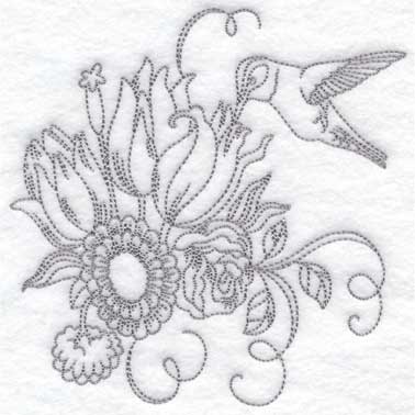 Flowers & Hummingbird (6 sizes) Machine Embroidery Design