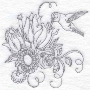 Picture of Flowers & Hummingbird (6 sizes) Machine Embroidery Design