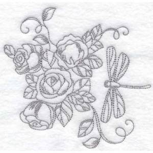 Picture of Roses & Dragonfly 2 (6 sizes) Machine Embroidery Design