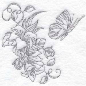 Picture of Flowers & Butterfly (6 sizes) Machine Embroidery Design