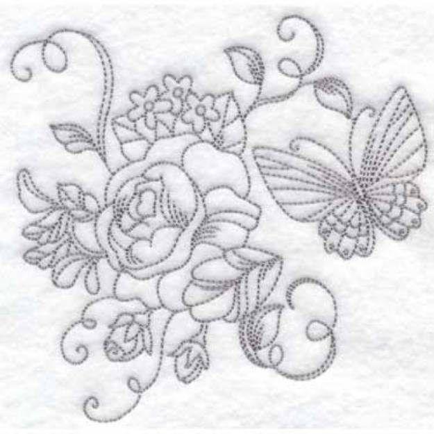 Picture of Butterfly & Flowers (6 sizes) Machine Embroidery Design