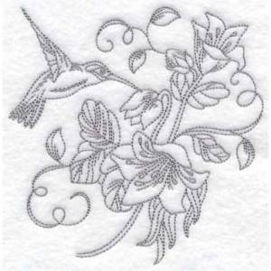 Picture of Hummingbird & Flowers (6 sizes) Machine Embroidery Design