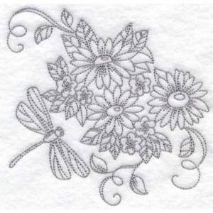 Picture of Daisies & Dragonfly (6 sizes) Machine Embroidery Design