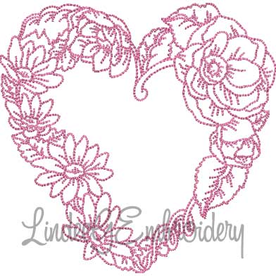 Floral Heart 1 (5 sizes) Machine Embroidery Design