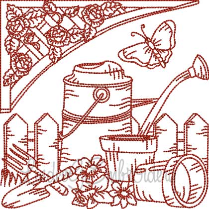 Trellis & Watering Can (5 sizes) Machine Embroidery Design