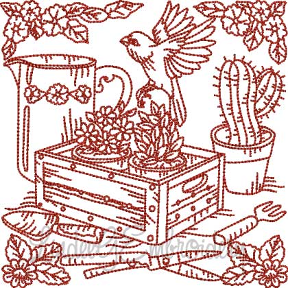 Garden Tools & Potted Plants (5 sizes) Machine Embroidery Design
