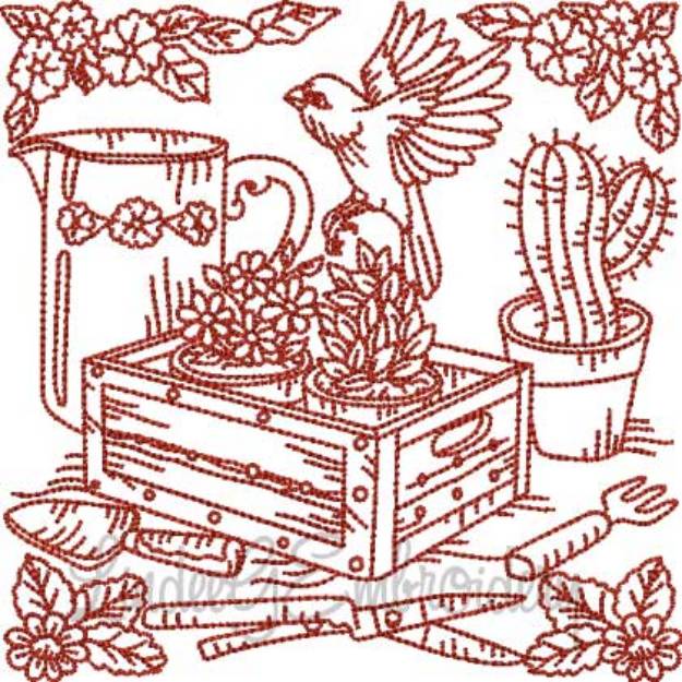 Picture of Garden Tools & Potted Plants (5 sizes) Machine Embroidery Design