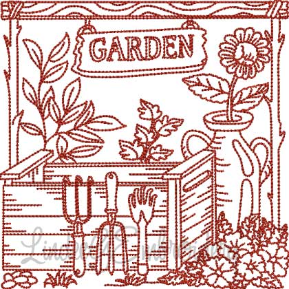 Garden Crate with Flowers & Tools (5 sizes) Machine Embroidery Design
