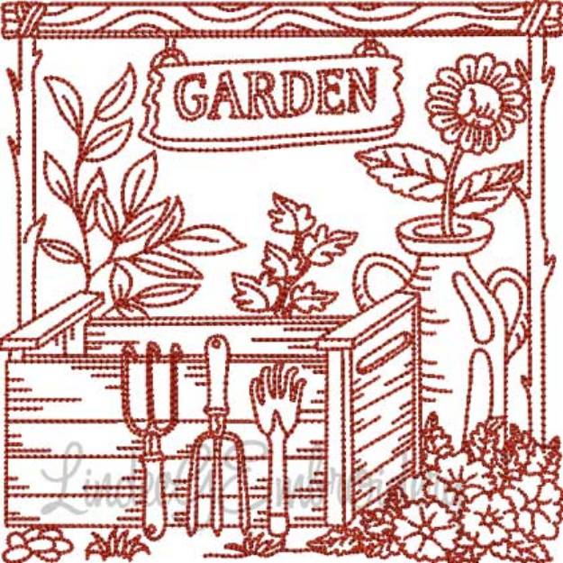 Picture of Garden Crate with Flowers & Tools (5 sizes) Machine Embroidery Design