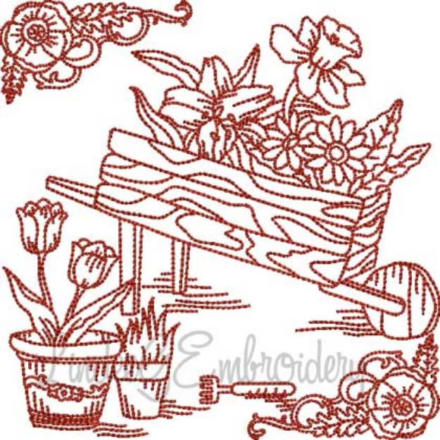 Picture of Wheelbarrow with flowers (5 sizes) Machine Embroidery Design