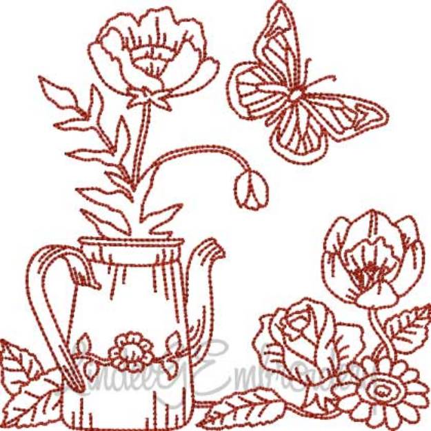 Picture of Flower in Pitcher with Butterfly (5 sizes) Machine Embroidery Design